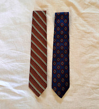 Brooks Brothers Men's Woven Silk Ties 2-Pc Brown/Navy Stripe Geometric Logo picture