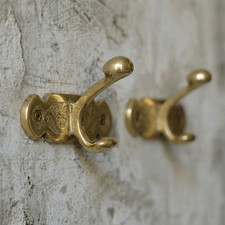 Unlacquered Solid Brass Antique Engraved Double Wall Hook picture