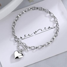 Beautiful Heart Charm Bracelet 925 Sterling Silver Women Girls Jewelry Gift UK picture