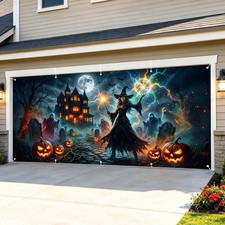 16 X 7 Ft Halloween Garage Door Cover Banner Scary Witch Haunted House Backdrop picture