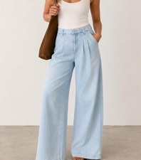 Madewell Curvy Harlow Wide Leg Trouser Jean Size 32 Light Wash Baggy Fit  $138 picture