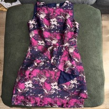 Vince Camuto Pink Navy Metallic Jacquard Ruffle Sheath Dress Size 10 picture