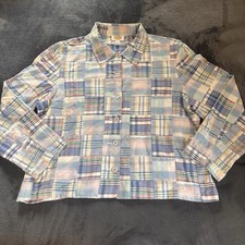 Vintage Talbots Madras Button Up Top XL Patchwork Color Block 100% Cotton Preppy picture