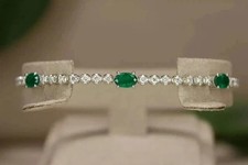 5.00 Ct Oval Cut Natural Emerald Tennis Bracelet 14K Solid White Gold picture