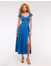 New Abercrombie & Fitch Flutter Sleeve Midi Dress Blue Side Slit XL Petite  picture