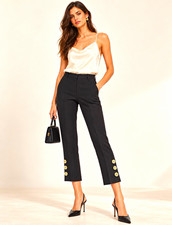 Rare Miu Miu Black Cropped Pants Jeweled Flower Buttons IT 42 Made Italy picture