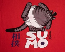 Vintage 80s Sumo Cat Red Shirt Crazy Shirts Hawaii USA picture