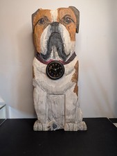 Signed JDM 1998 Hand-Carved Wooden English Bulldog W/Clock, Numbered Folk Art picture