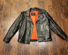 Angry Young And Poor Real Leather Biker Jacket w/ Red Coffin Inner Lining 46 picture