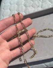 Genuine 1/20 14K Yellow Gold Figaro Flat Chain Necklace-NO TARIFF FOR U.S. BUYER picture