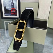 TOM FORD Black Velvet Leather Belt Gold Buckle 38mm Men's Women's w/ Box picture