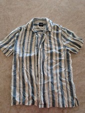 RSQ Men's Blue White Striped Short Sleeve Button Up Shirt Size Medium picture
