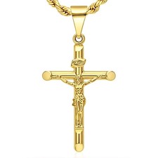 14k Yellow Gold Jesus Crucifix Cross Religious Pendant INRI 1.6