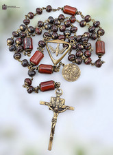Holy Spirit Holy Trinity Catholic Rosary - Heirloom Bronze with Red Jasper picture