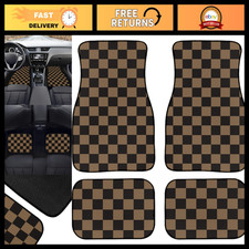 Checkered Car Mats Set of 4 - Vintage Black Brown Floor Rugs for Cars, Trucks & picture