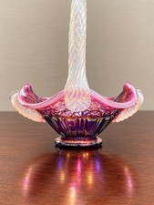 Fenton Plum Opalescent Inverted Strawberry Basket Iridized 1994 6