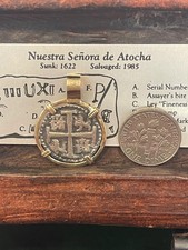 ATOCHA SILVER COIN PENDANT IN 14K REAL SOLID GOLD BEZEL HANDMADE FROM ATOCHA SIL picture