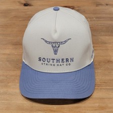 Southern String Hat Co Beige Blue Cow Steer Horns Logo Western Cowboy One Size picture