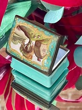 Antique 18thC Bilston Enamel Snuff Patch Box Pastoral Scene Turquoise Rectangle picture