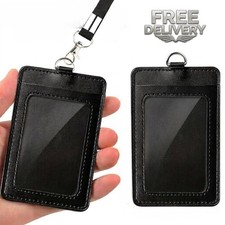 Black PU ID Card Holder with Lanyard, Badge, Credit Card & Work ID Case picture