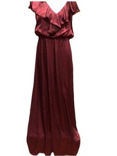NWT Adrianna Papell Ladies Deep Wine Ruffled Evening Hammered Satin Gown 10 picture