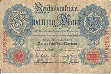 Germany 20 Mark 1914 Banknote – Imperial Era – Pre-WWI Currency CIR. #44 picture