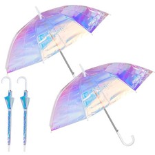 Dunzy 2 Pieces Holographic Wide Umbrella Adult Clear Iridescent Umbrella for Wom picture