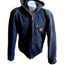 Small Carhartt J141 BLK Sierra Jacket Sherpa Lined Hooded Work Coat Black  picture