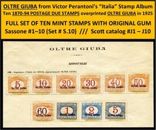ITALY 1925 OLTRE GIUBA 10 POSTAG DUE STAMPS SCOTT J1-J10 SASSON 1-10 MINT/OG /B1 picture