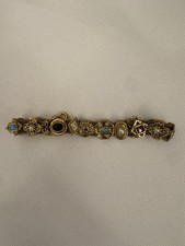 Vintage Goldette NY Victorian Revival Slide Charm Bracelet Double Chain FLAWLESS picture