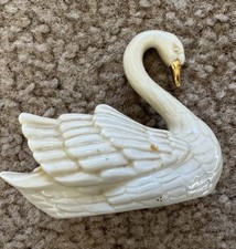 Vintage Lenox Swan Figurine Place Card Holder Cake Topper Gold Trim BROKEN picture