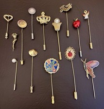 Lot Of 14 Vintage Brooch Stick Pin Cloisonne Figural Crown Heart Shell Butterfly picture