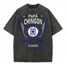 Men’s Cruz Azul Papa Chingon Vintage Washed Graphic Soccer T-Shirt for Dad picture