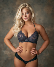 Blonde in Charcoal Lace Lingerie Elegant Glamour Portrait Art Print - 994214430 picture