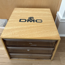 Vintage DMC Thread Floss Wooden Wood 3 Drawer Box Embroidery Storage picture