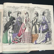 1871 Godey’s Lady’s Book Bound Volume 82 Half Year Fashion Plates Engravings picture