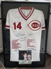 Custom-framed Cincinnati Reds Pete Rose  Autographed Stat Jersey And Photo picture