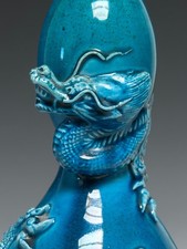 Antique Turquoise Glazed Pottery Japanese Dragon Bottle Vase Awaji Meiji Perfect picture