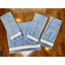 Vtg 70s 80s Royal Velvet Fieldcrest Towel Set Blue Lace Cottagecore USA 4pc picture