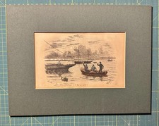 Antique Victorian Engraving – Humorous Night Fishing Scene (c.1870s) picture