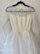 Vintage Wedding Dress 1960s 1970s MCM White Tulle + Lace + Satin Size XS Retro  picture