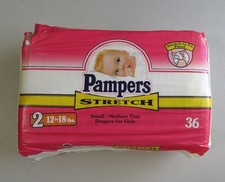 Vintage 1995 Pampers Stretch Diapers for Girls Size 2 S/M Pack of 36 Prop READ picture