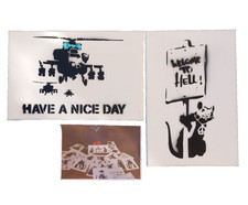 Banksy Original signed canvas set 2  Woh Dismaland + pictures rare choppers rat picture