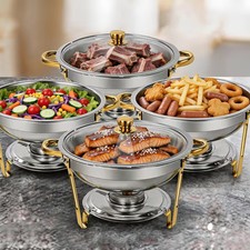 2/4/6/8 Pack Gold Round Chafing Dishes 5QT Food Warmers Buffet Sets picture