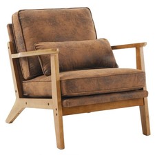 Microfiber Rustic Accent Chair Reading Chairs Side Sitting Chair Solid Wood picture