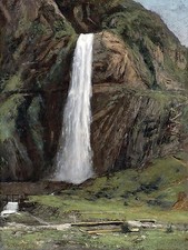 Waterfall BRIDGE MOUNTAINS G. Courbet Tile Mural Backsplash Art Marble Ceramic picture