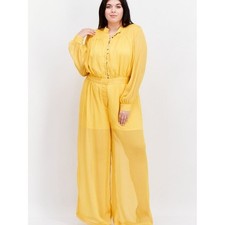 Nina Parker Plus-Size Yellow Long-Sleeve Wide-Leg Jumpsuit 22W NWT picture