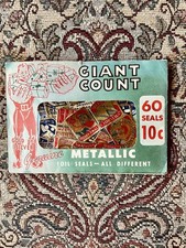 Vintage Christmas Seals Gold & Silver Metallic Foil Assortment - Lot of 60 NOS picture
