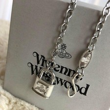 Vivienne Westwood Orb Padlock Chain Silver Necklace choker Lock with drawstring picture