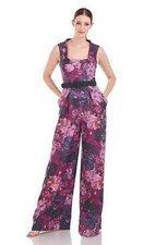 Kay Unger Vivica Boysenberry Multi Floral Jumpsuit Size 2 $328 *Less Belt* picture